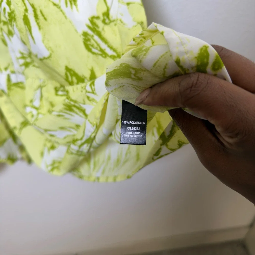 NEW Cassee‎ Women Tiered Midi Shirt Dress 1X Lime Green Vacation Resort Abstract - Picture 8 of 9